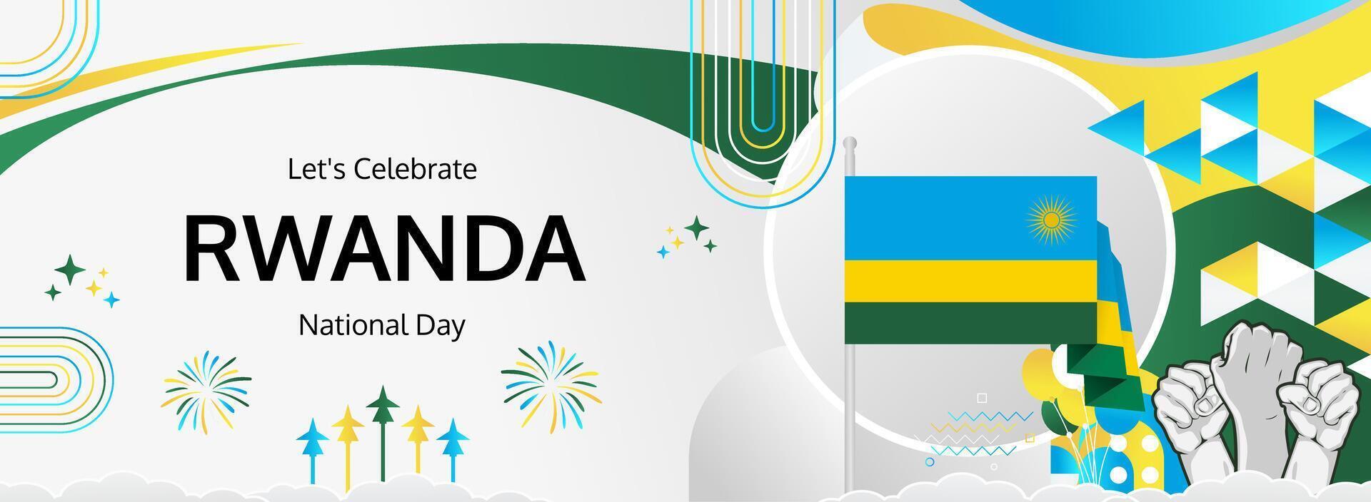 Commemorate Rwanda Independence Day this July 1st with a festive banner. Featuring bright flag colors, it perfect for celebrating culture and tourism at local events vector