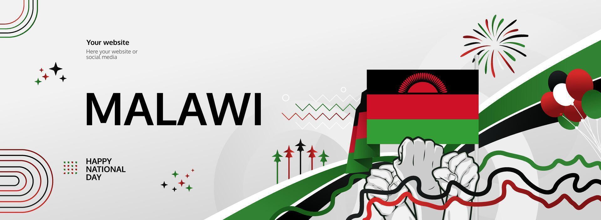 Honor Malawi National Day on July 6. Modern banner that captures the vibrancy. Ideal for carnivals, feasts, and tourism promotions. vector