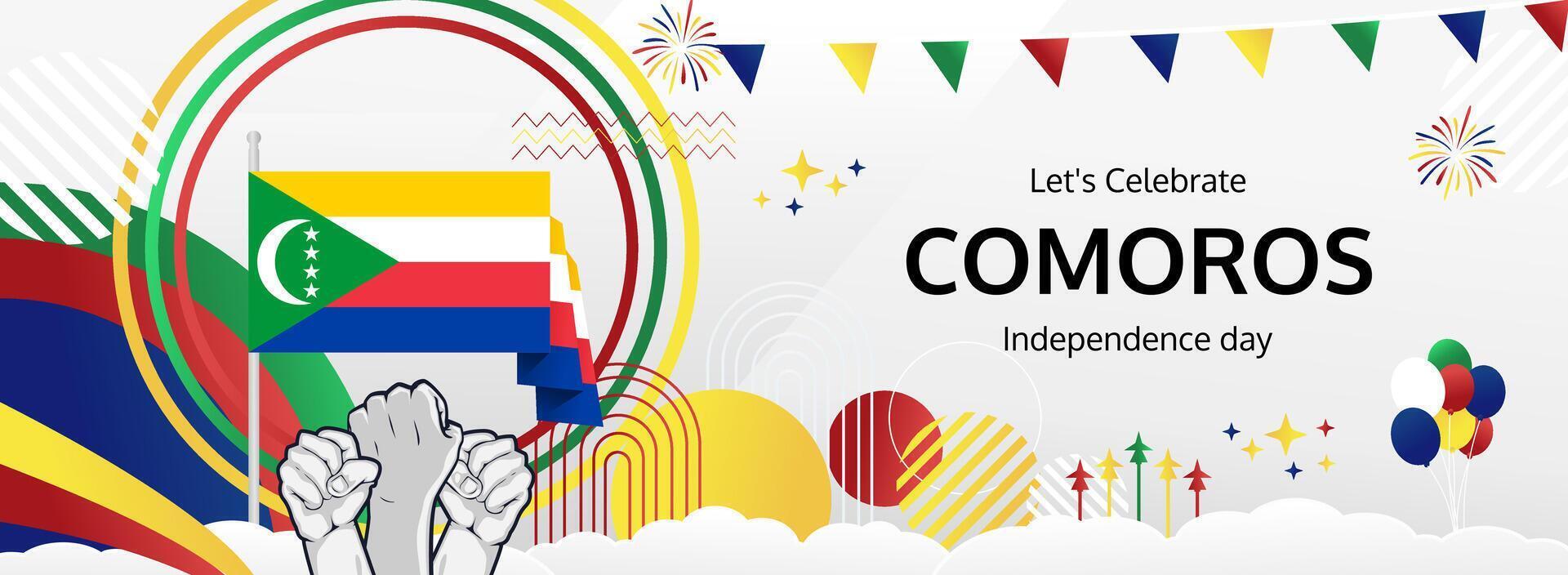 Festivities for Comoros National Day. On July 6, design a colorful banner that reflects our national pride in vibrant hues. Ideal for carnivals and cultural celebrations. vector