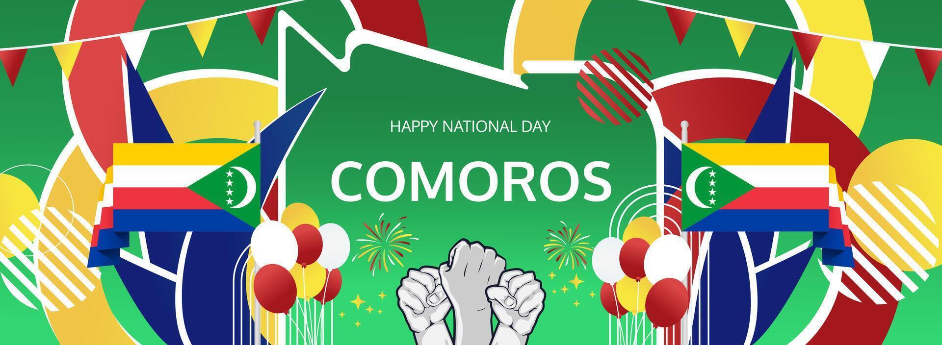 Let celebrate Comoros Independence Day together. On July 6, engaging banner in the colors of flag to mark this special occasion perfect for community events and cultural showcases. vector
