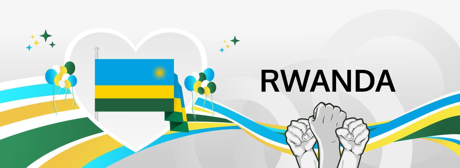 Celebrate the essence of Rwanda on July 1st. A vibrant greeting banner in flag colors to mark Independence Day great for cultural showcases and festive events vector