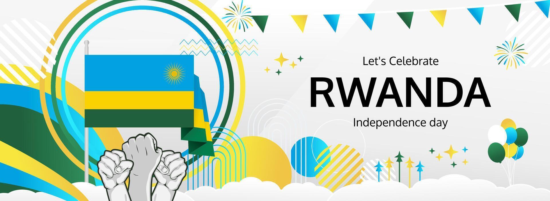Mark July 1st with a festive Rwanda Independence Day banner. Celebrate national pride through colorful designs, ideal for events supporting culture and tourism initiatives vector
