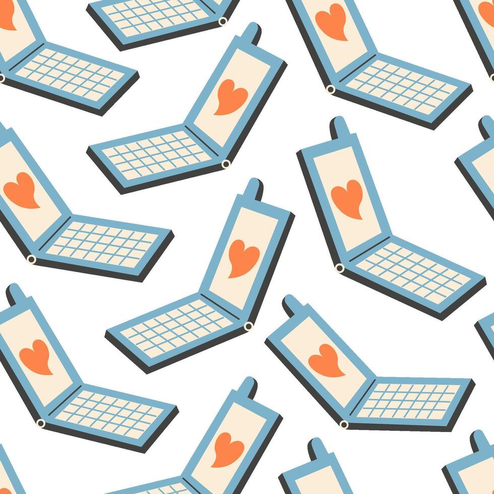 seamless pattern with retro mobile phone in doodle style vector