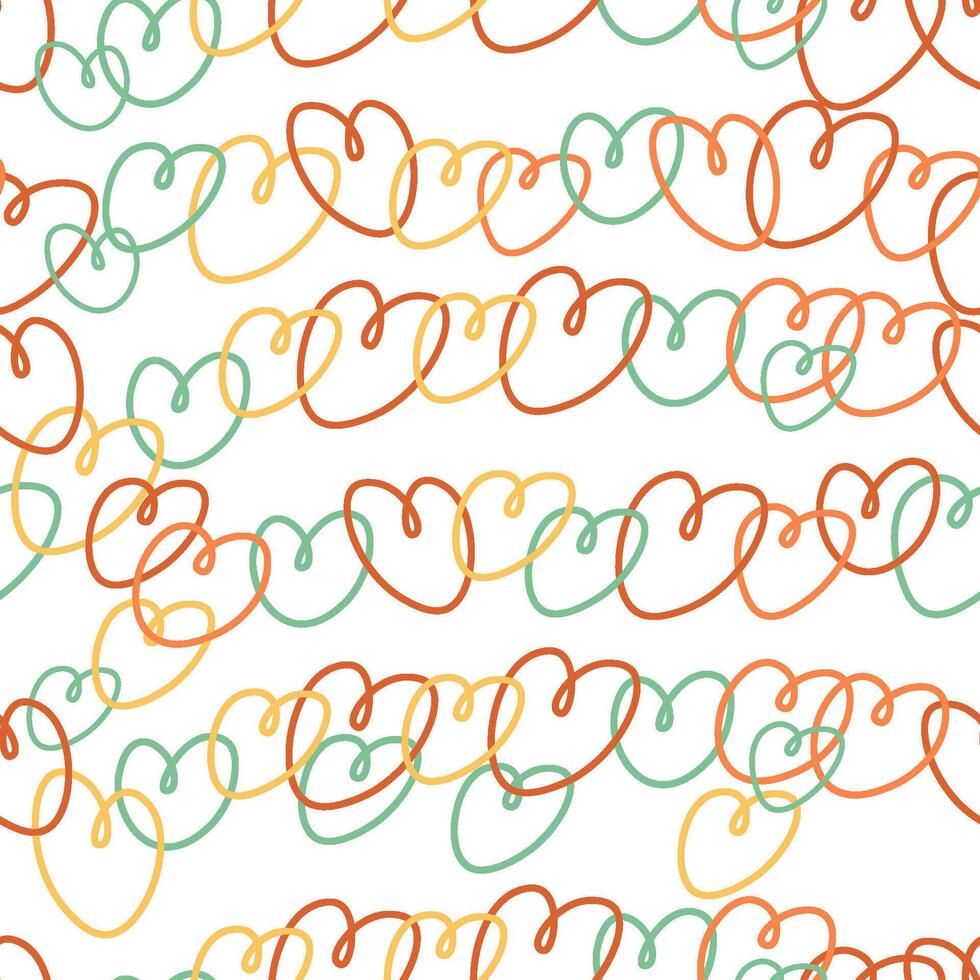 seamless pattern with linear hearts in doodle style vector