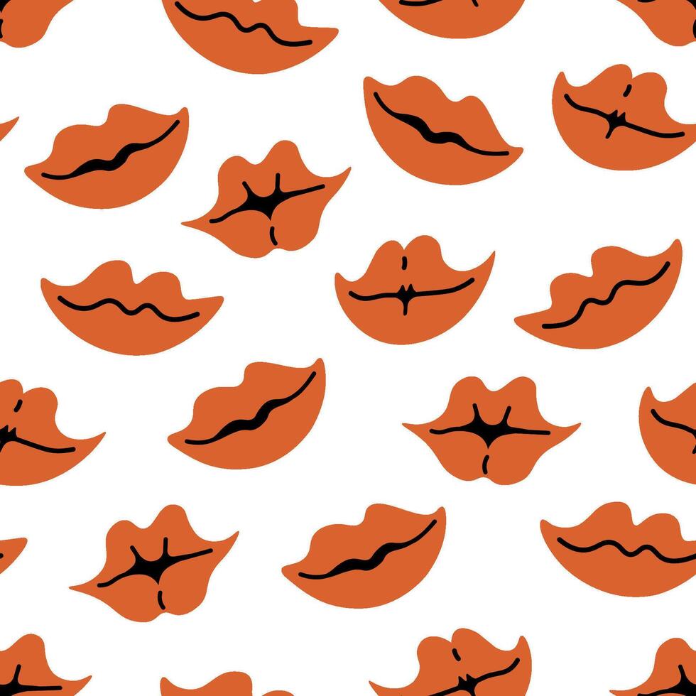 seamless pattern with red lips in doodle style vector