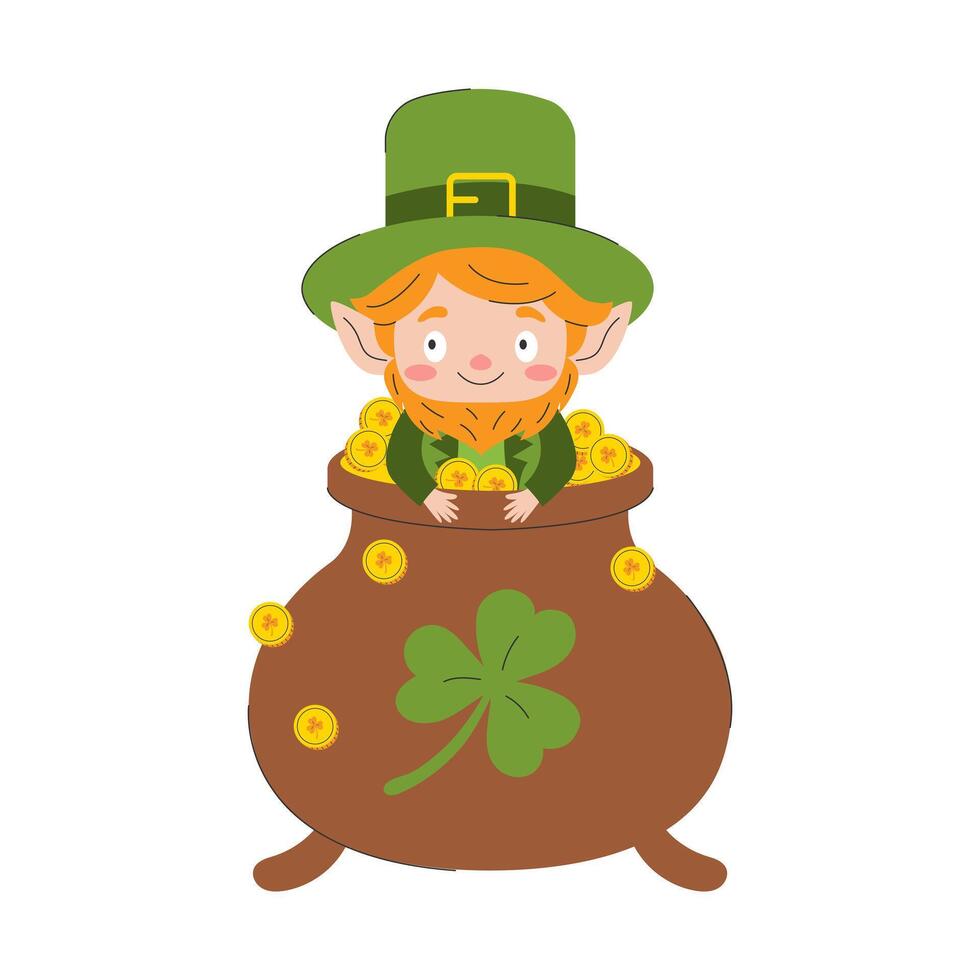 Leprechaun in a pot of gold. illustration. vector