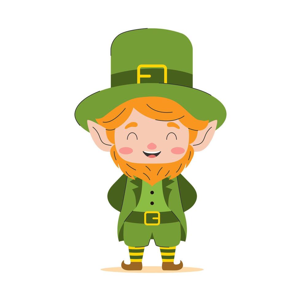 Cute leprechaun with a big smile. illustration. vector