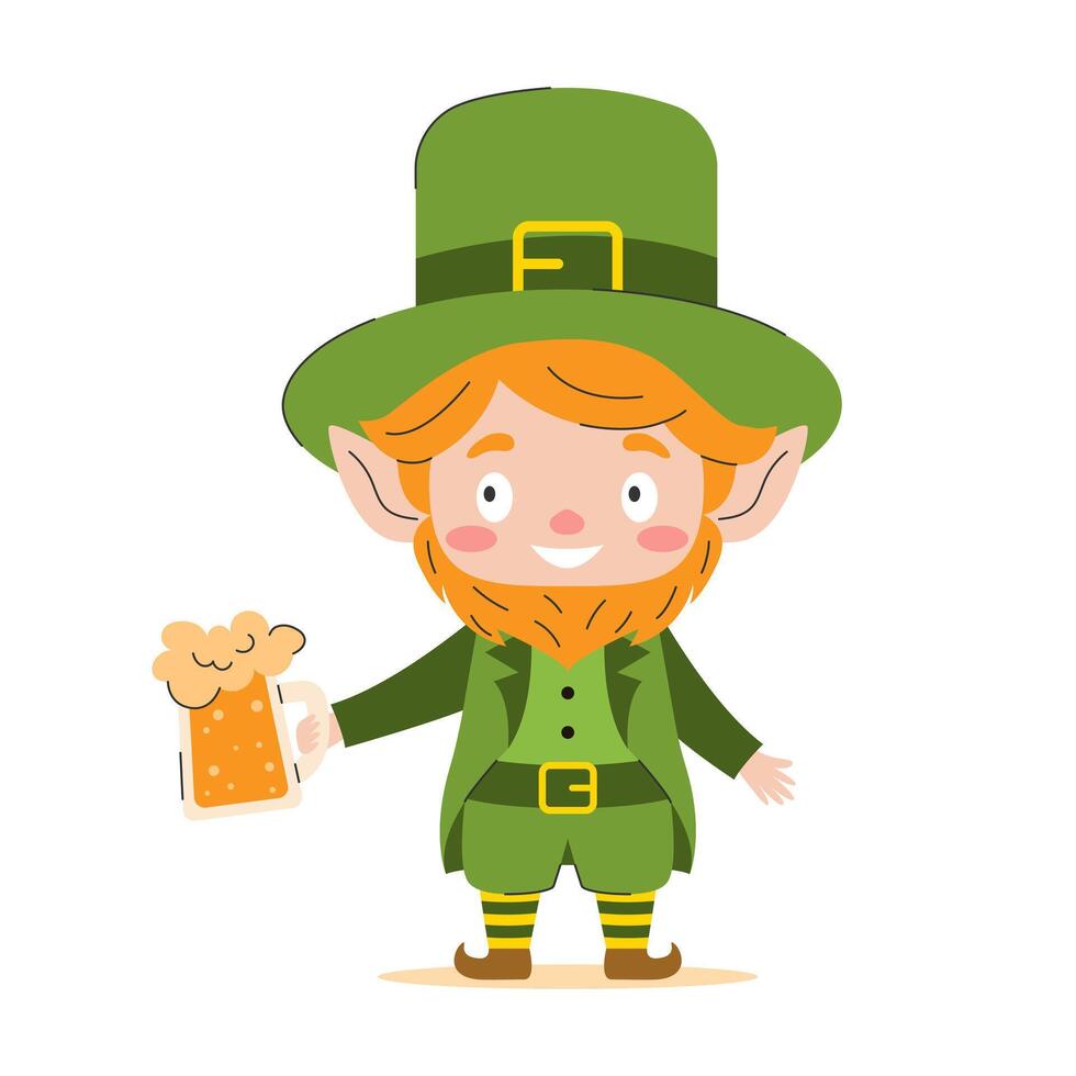 Leprechaun with a glass of Irish beer. illustration. vector