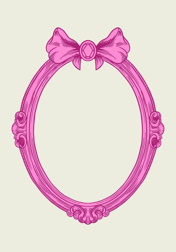 Hand drawn frame with elegant bows and ribbons in a minimalist, girly style. Perfect for wedding invitations, birthday cards. Includes pink, boho, and baroque elements in a classic, feminine design vector