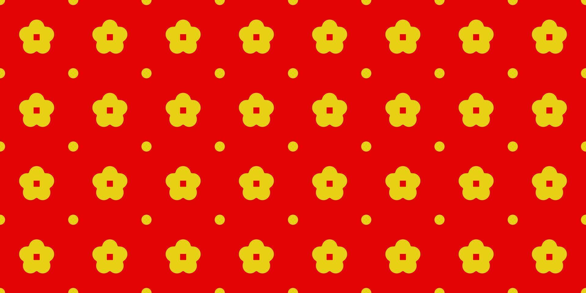 Geometric Asia line art seamless pattern with oriental traditional shapes flowers ornament, waves. Red and gold Japanese print for lunar chinese new year decoration. Luxury retro illustration vector