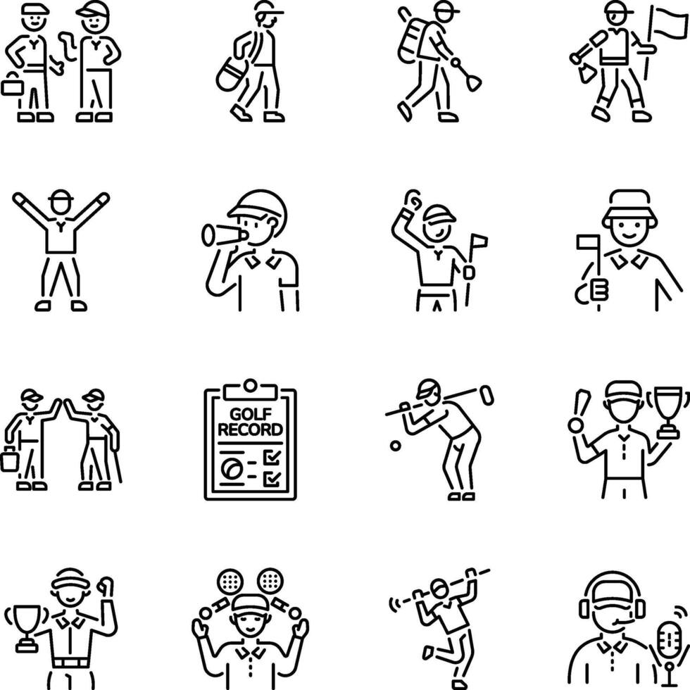Set of Linear Style Golf Players Icons vector