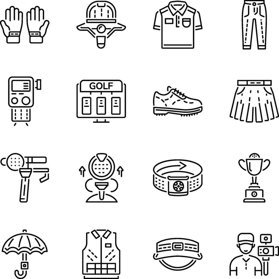 Set of Golf Accessories Linear Style Icons vector