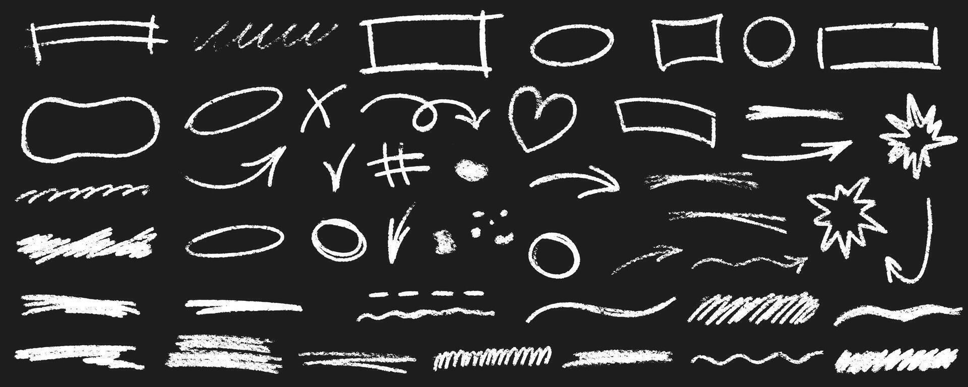 A collection of different hand drawn chalk strokes on a blackboard vector