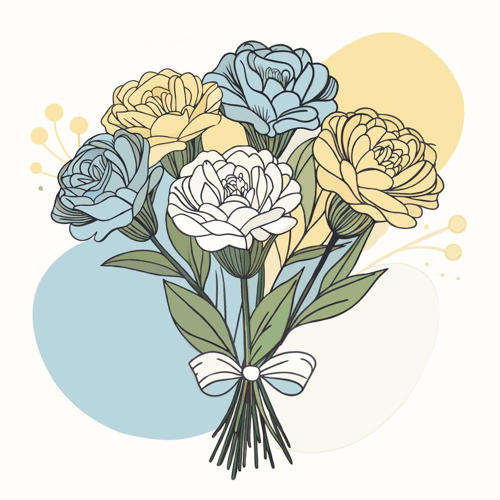Beautiful bouquet of hand-drawn carnations with a ribbon tied around the stems vector