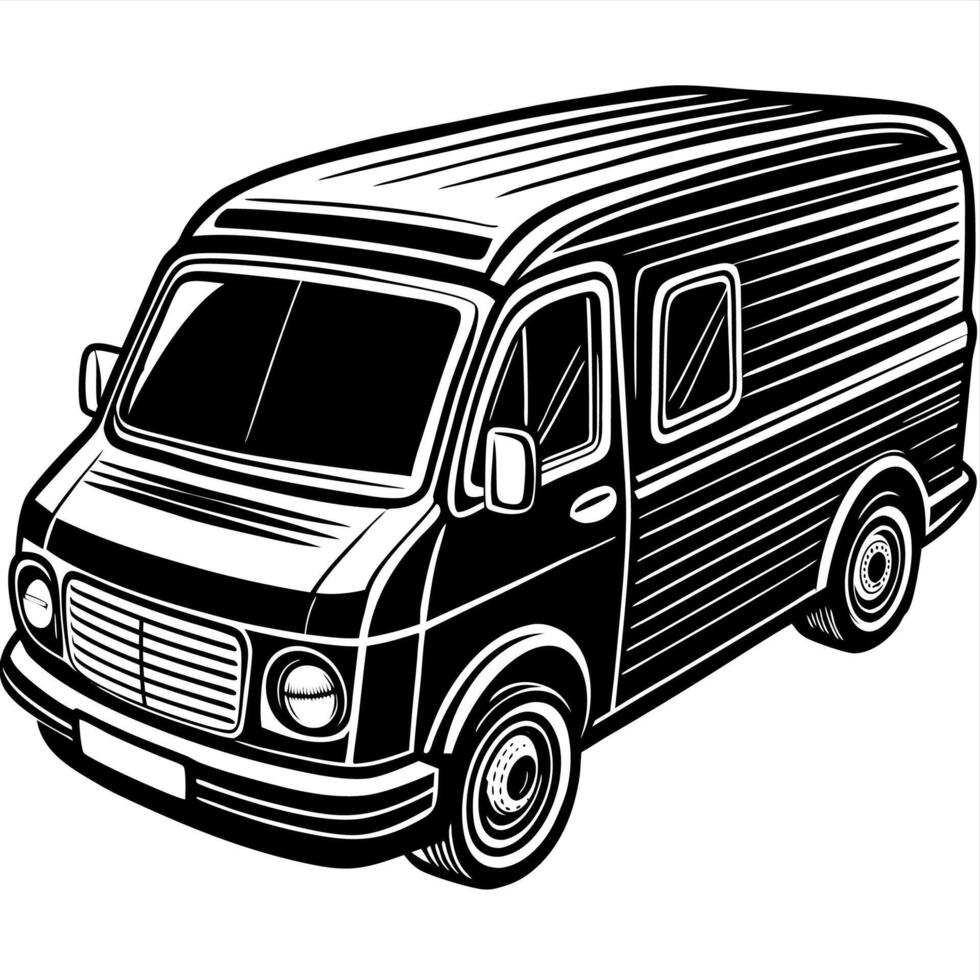 Classic Black and White Image of a Retro Delivery Van with Rounded Edges vector