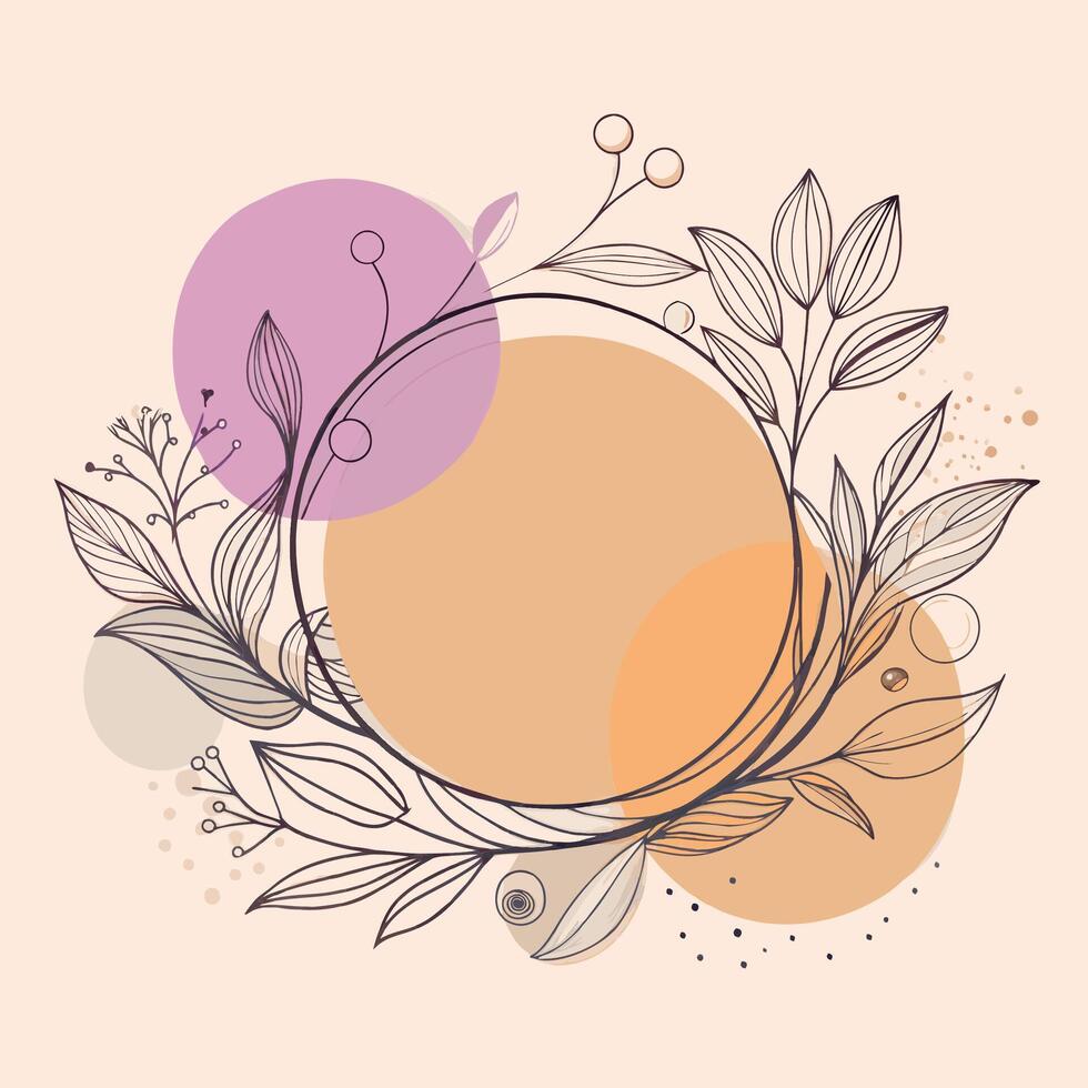 Floral wreath with abstract circles in soft pastel colors vector
