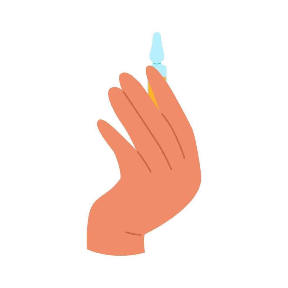 Hand holding a small injection ampoule. graphic for medical use vector