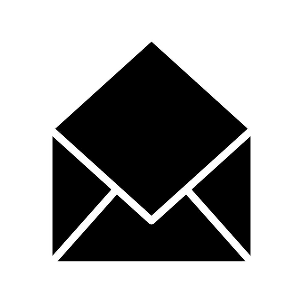 Black open empty email icon. Mail envelope silhouette vector