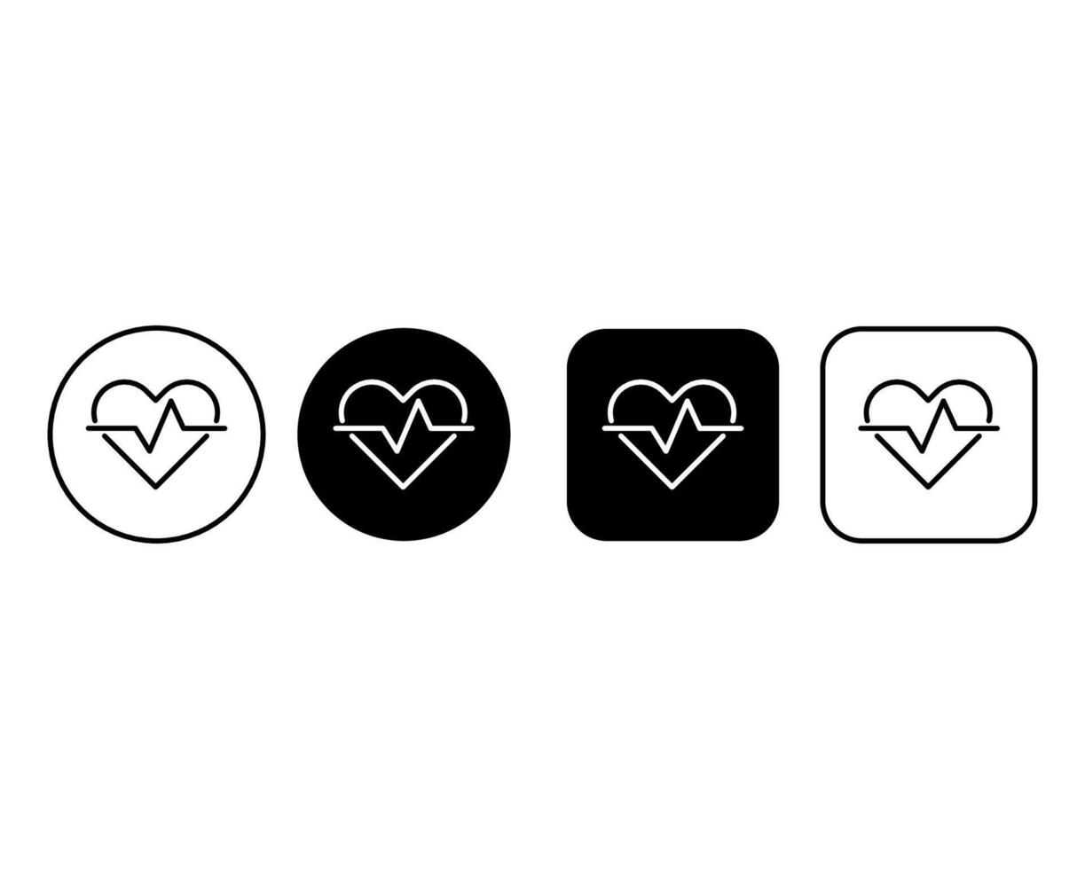 Heart icon buttons set. Linear heart symbols with pulse line. Heart shape vector