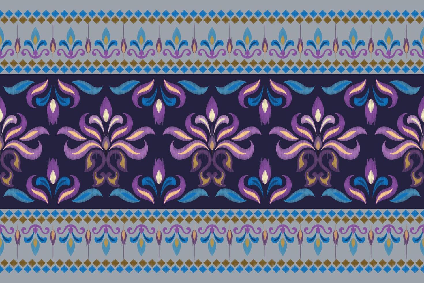 Art of Ikat ethnic embroidery in blue and purple color design pattern vector