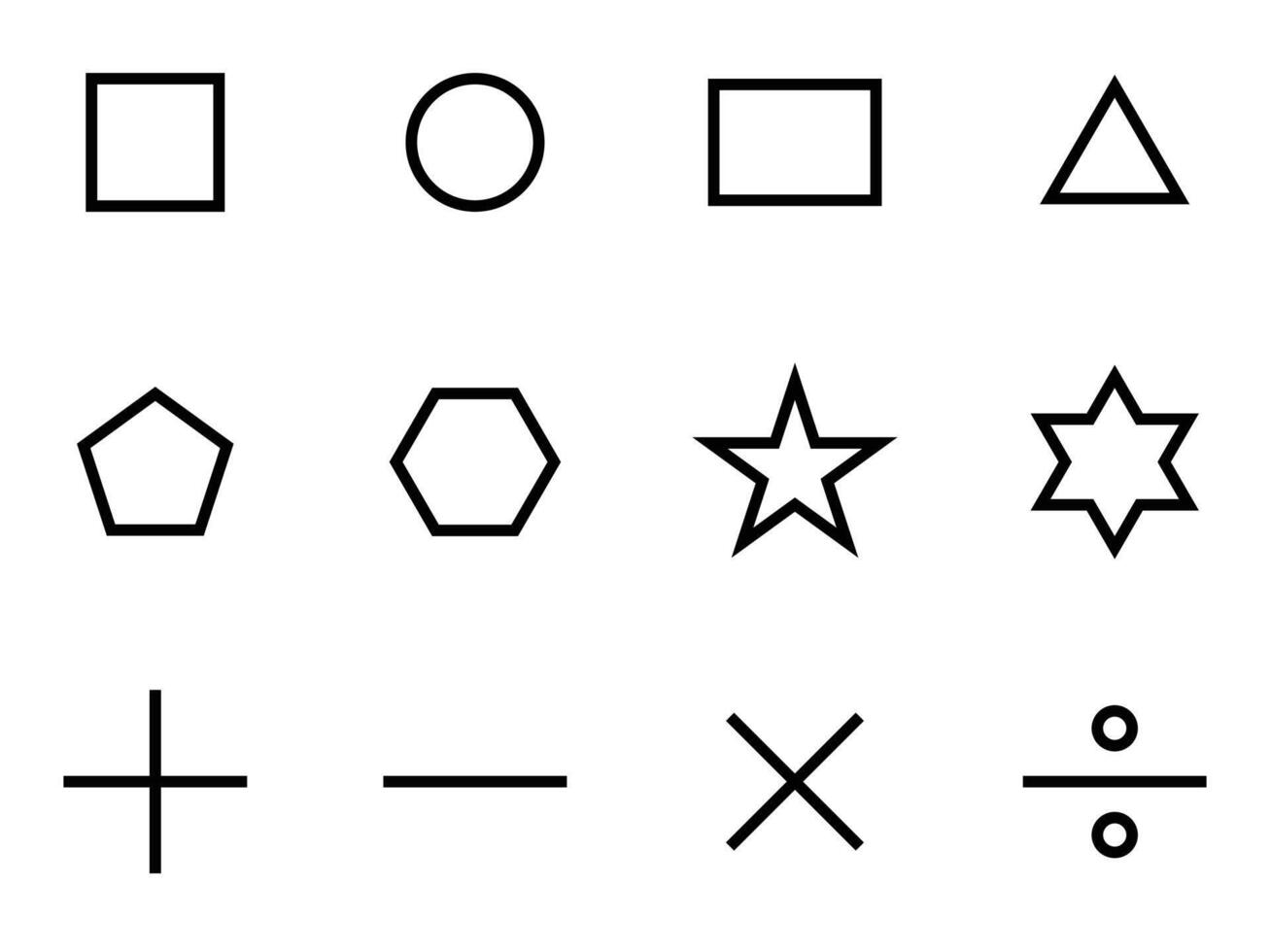 Geometric and Arithmetic Symbol Set - Simple Shape Collection vector