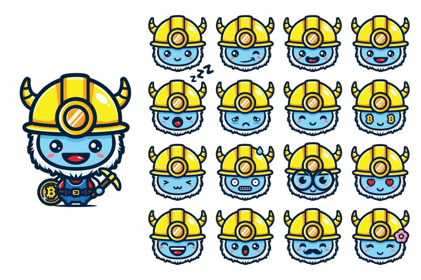 Cute Yeti Miner Character Emoticons vector