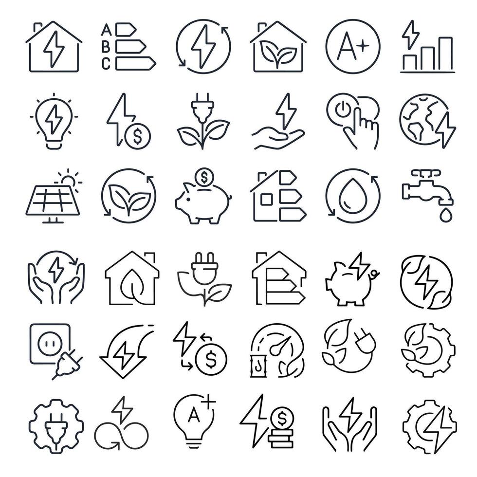 Line icons about energy efficiency and saving. Sustainable development. Thin line icon set. linear variety vectors. vector