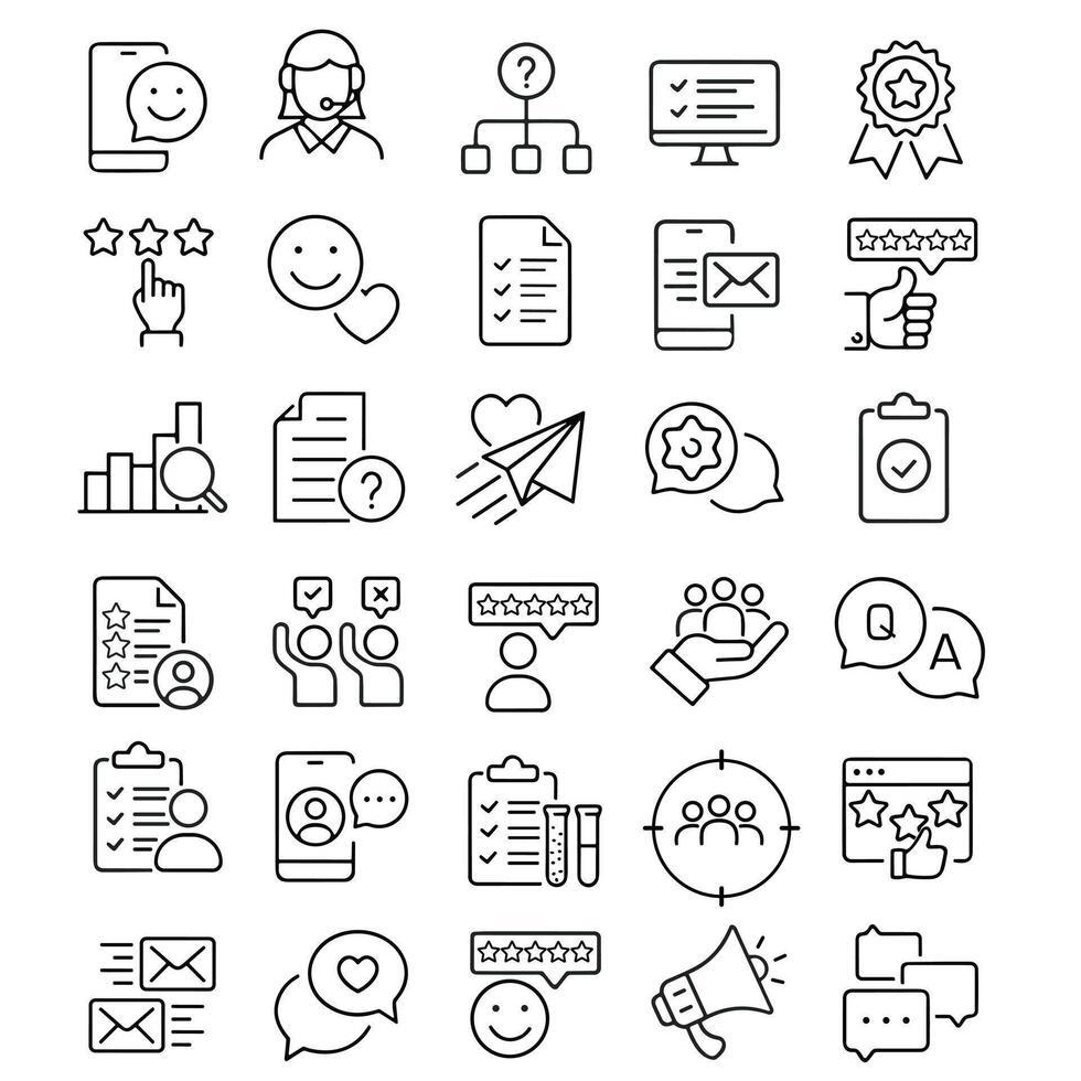 Survey icon set. Containing feedback data collection. vector