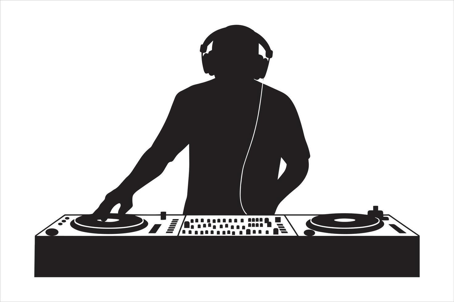 DJ with Headphones and Turntables Illustration vector