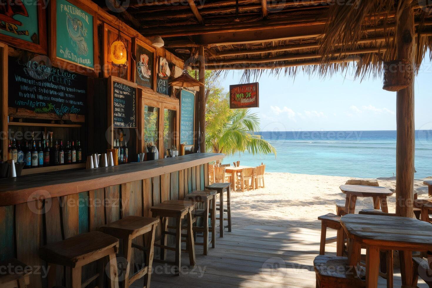 Beach bar offering stunning ocean views and refreshing drinks photo