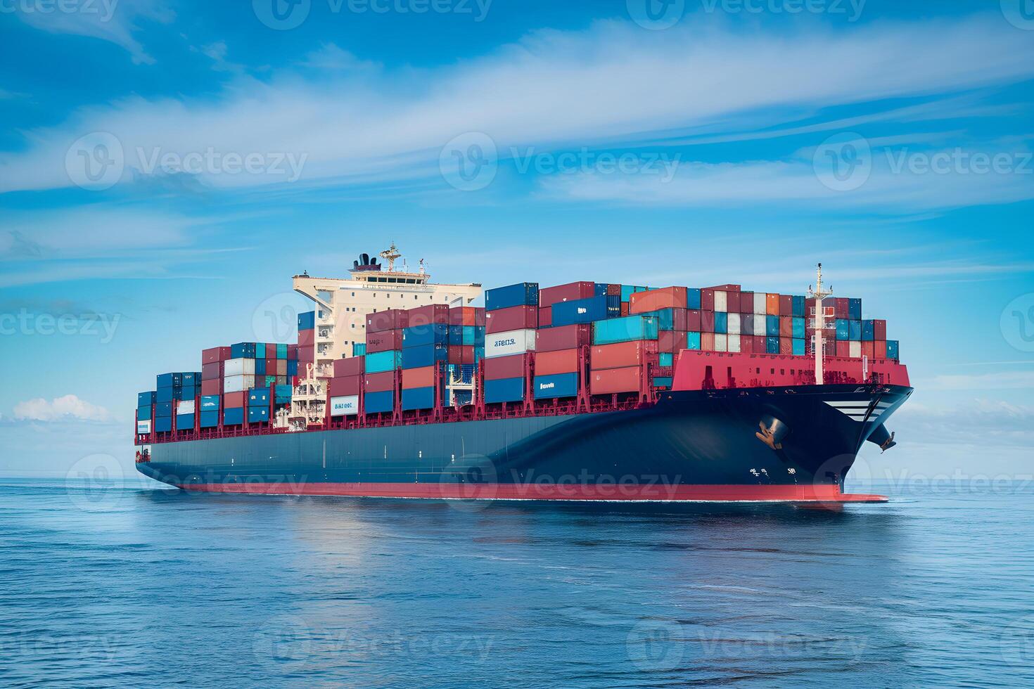 Large container ship sailing on the open ocean photo