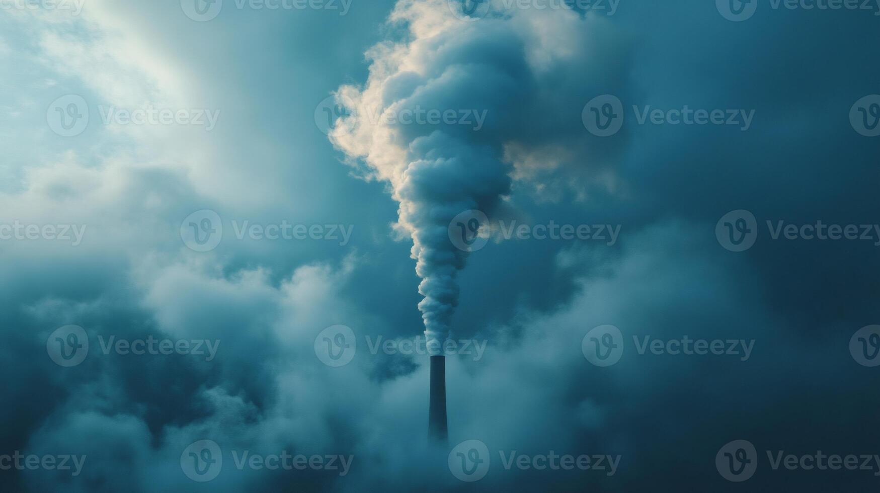 Industrial chimney emitting smoke and generating pollution in cloudy sky photo