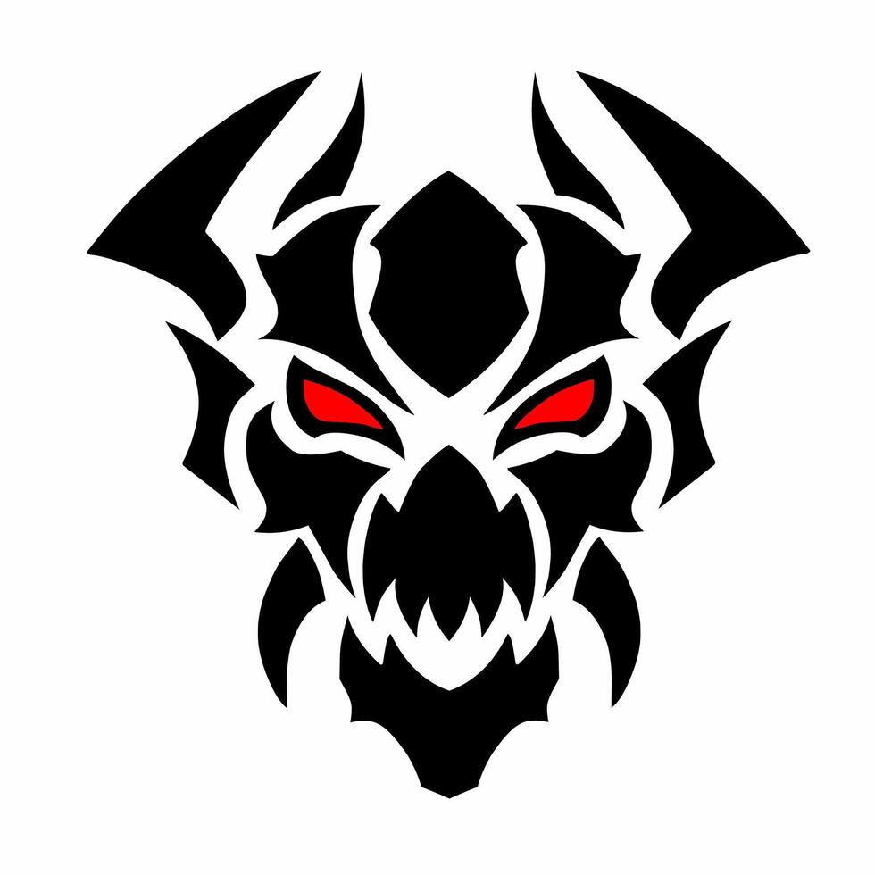 graphic of tribal art design devil's face with red eyes vector