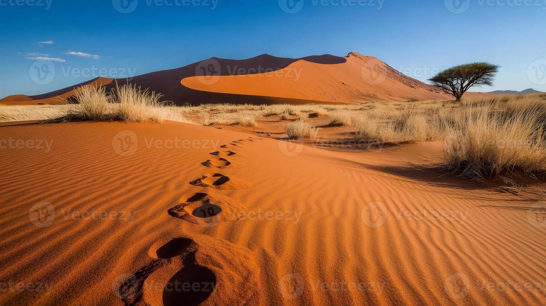 Footprints leading towards big daddy dune in sossusvlei, namibia photo