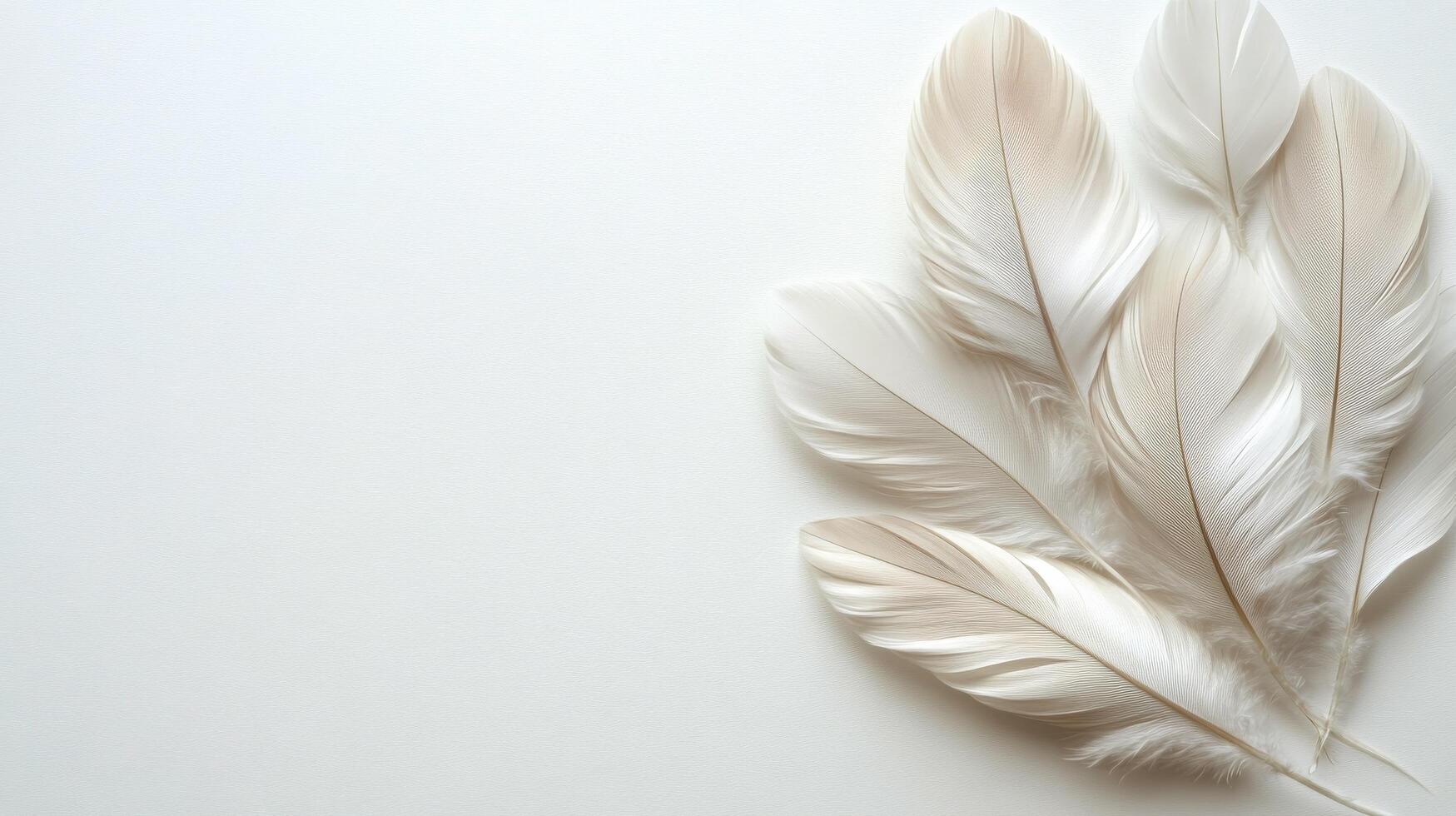 Delicate white feathers arranged gracefully on a light background photo
