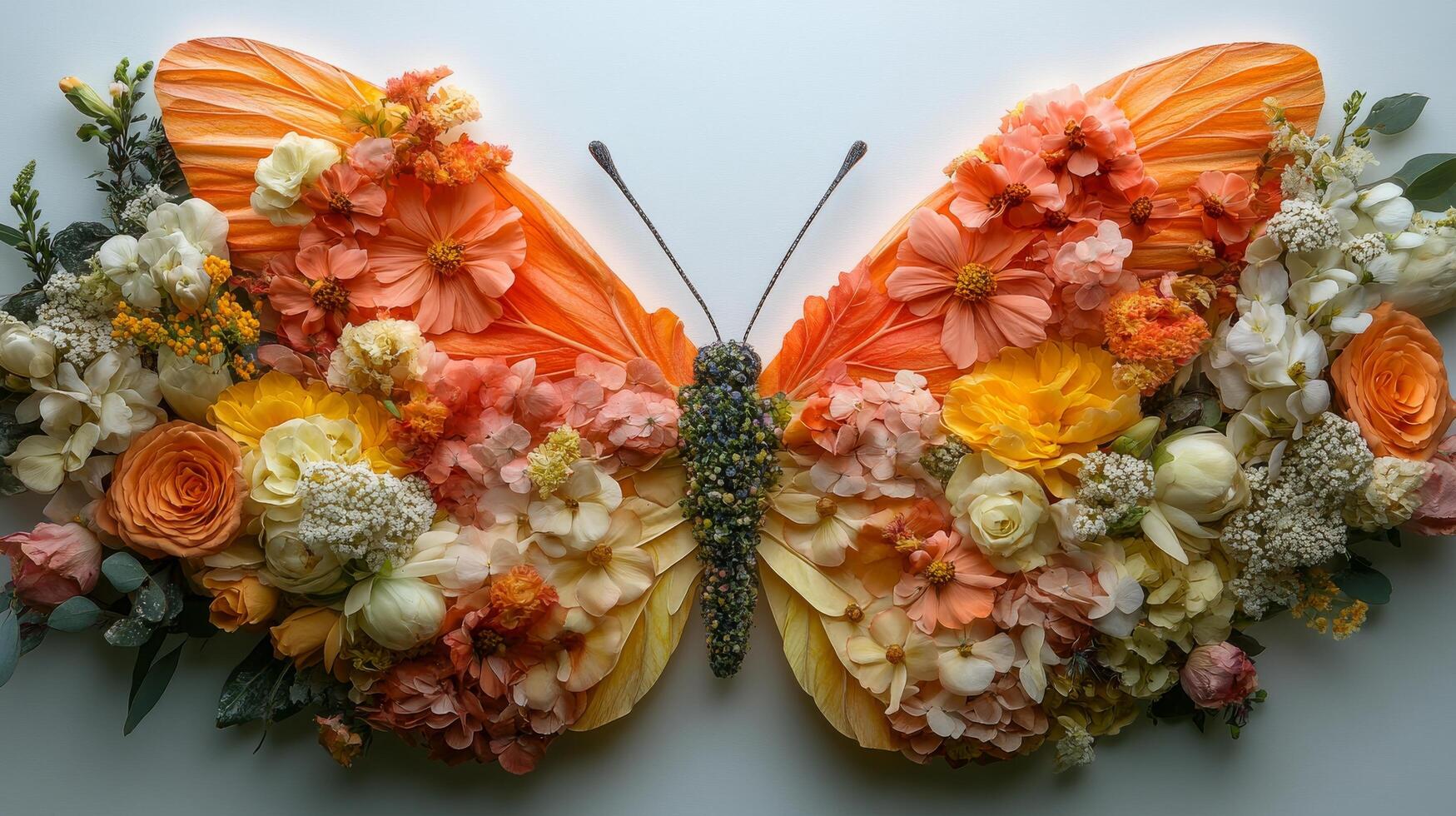 An orange butterfly made from flowers and leaves photo