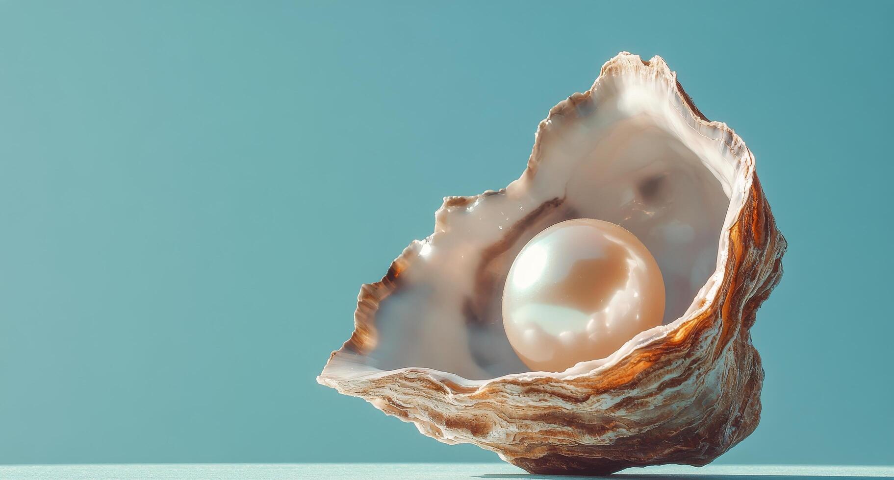 An oyster shell with a pearl inside photo