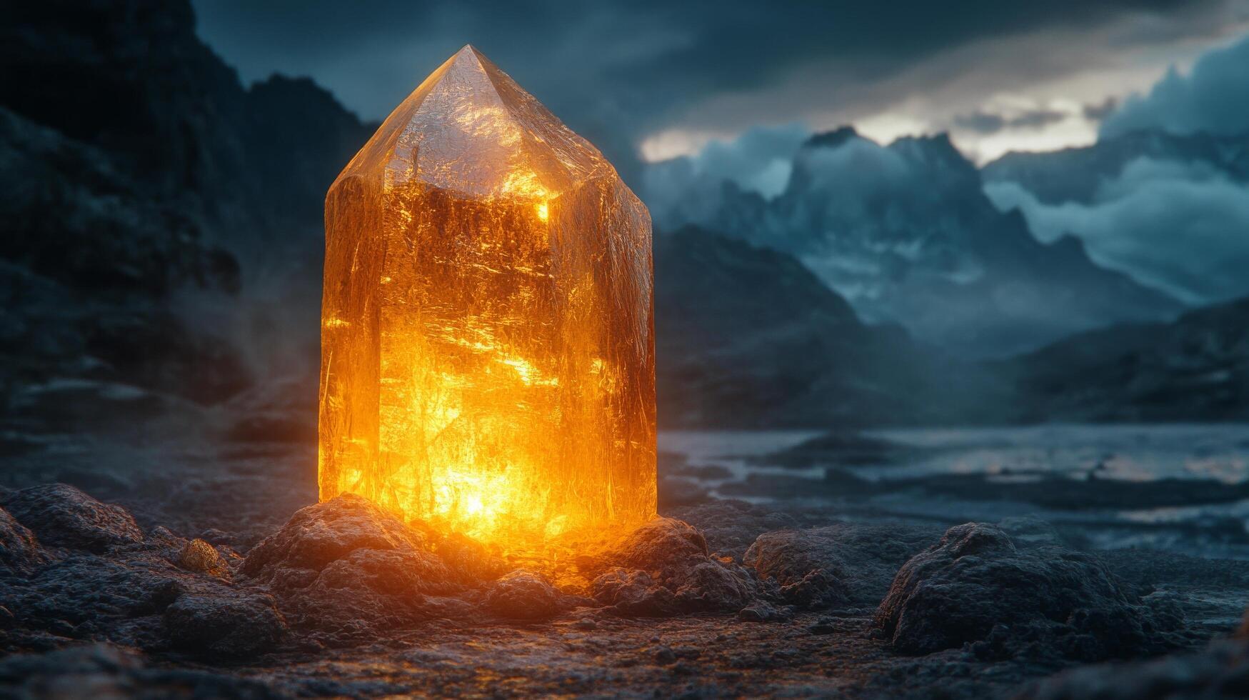 A large orange crystal on the ground photo