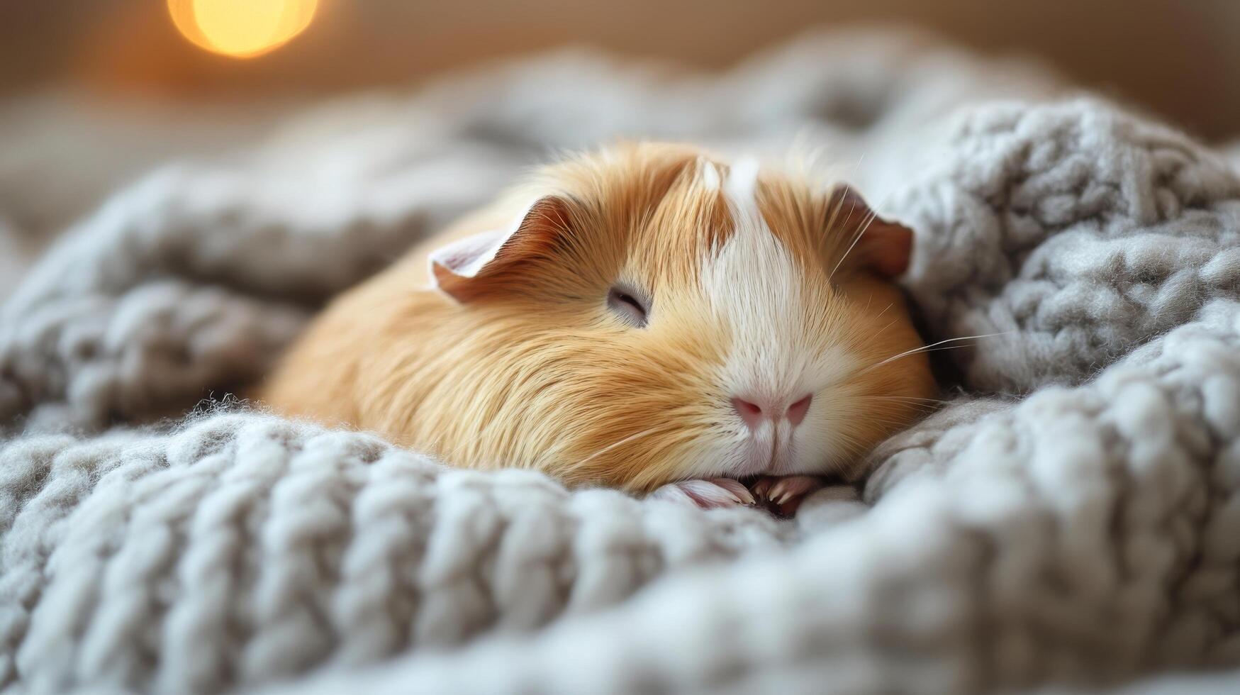 A guinea is curled up in a blanket photo