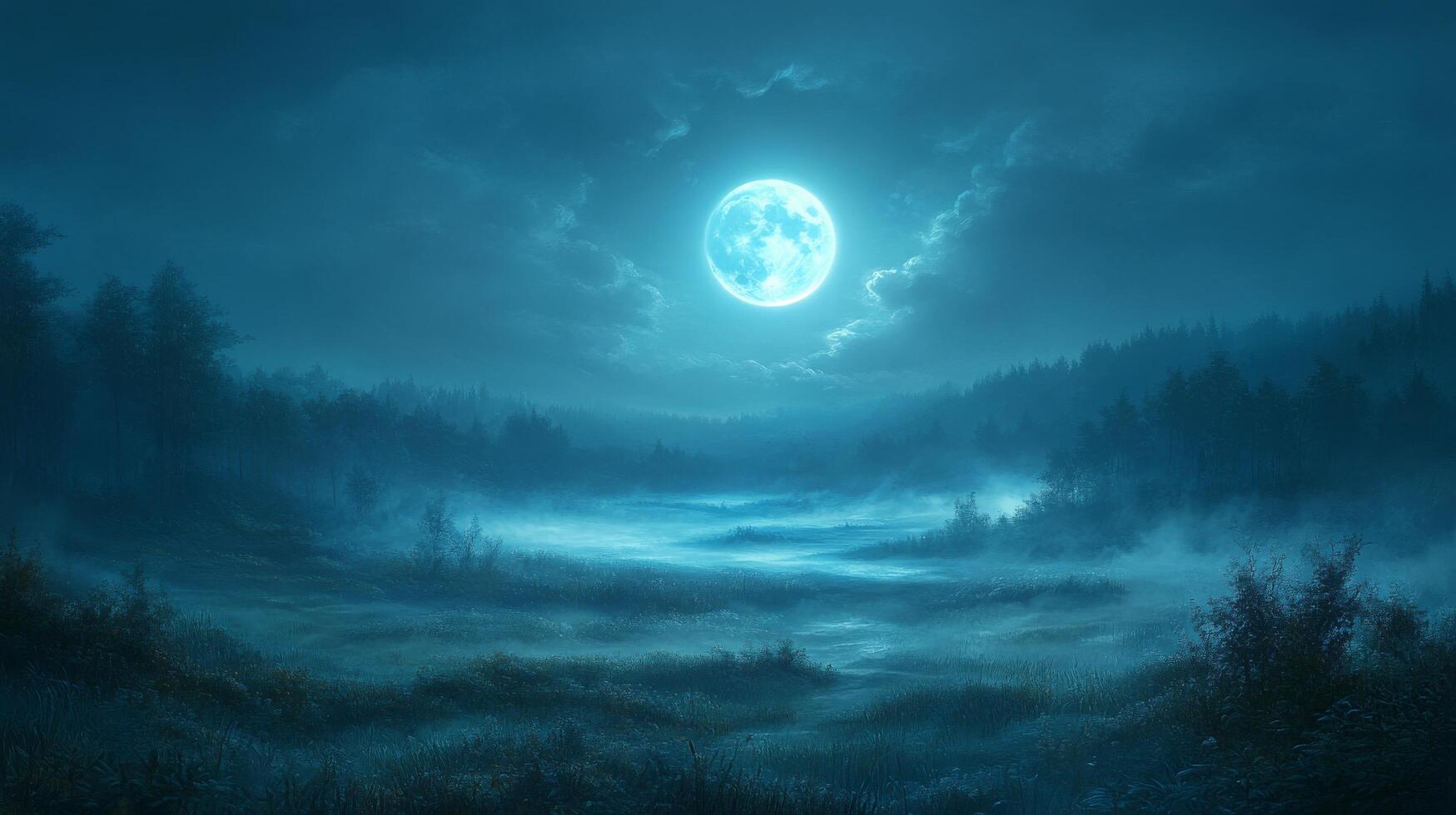 A full moon is shining over a forest photo