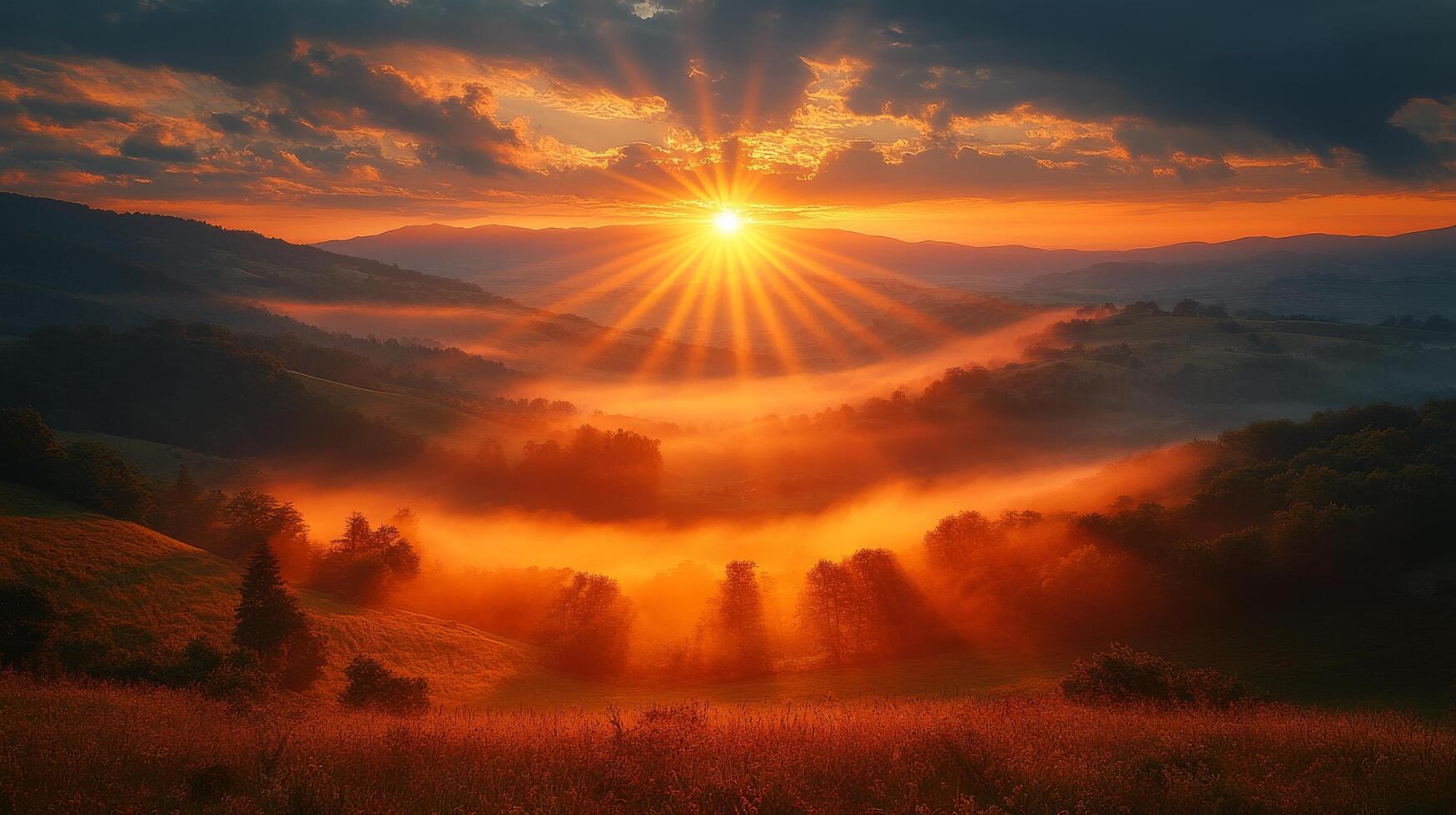 Sunrise over the mountains in the morning photo