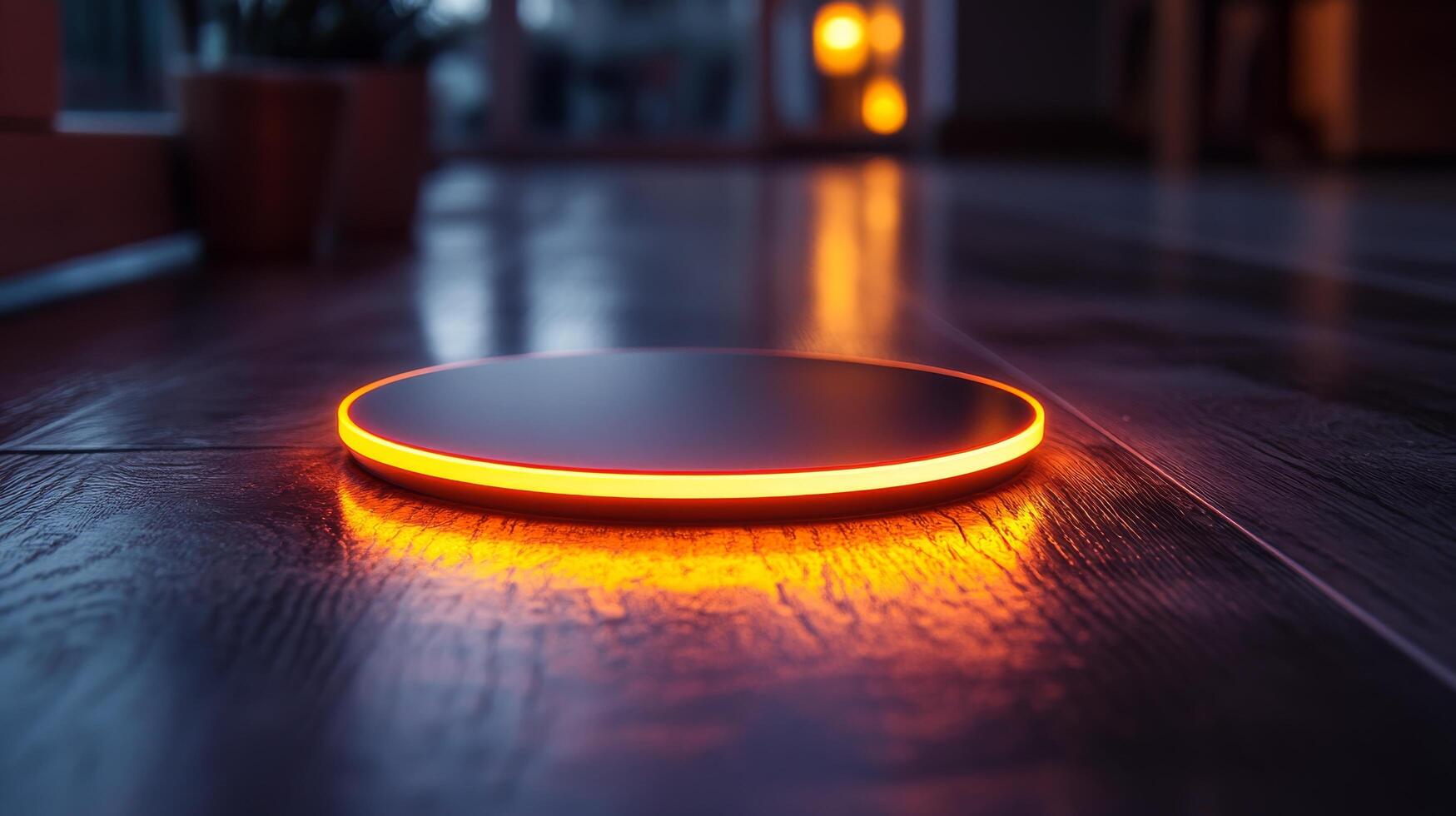 A glowing object on a table with a person in the background photo