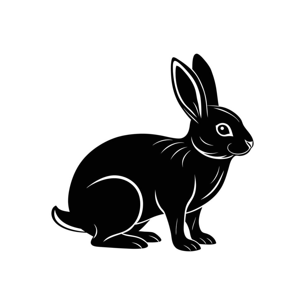 Black and white rabbit silhouette art illustration vector