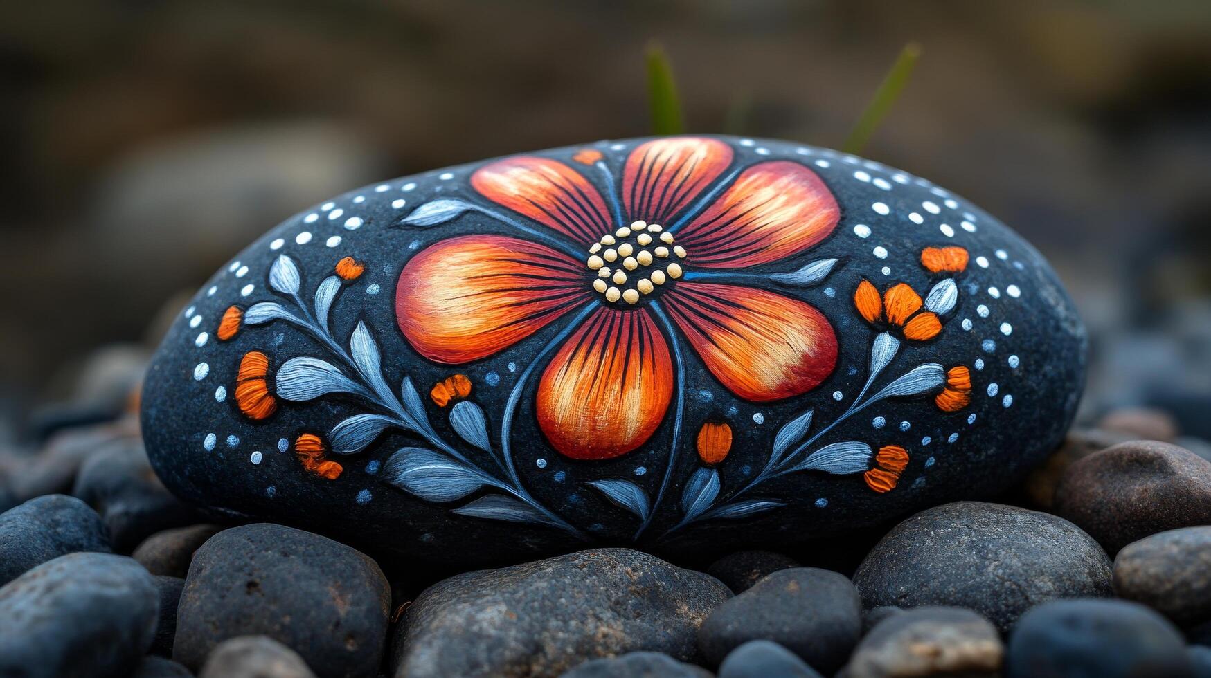 A painted rock with a flower on it photo