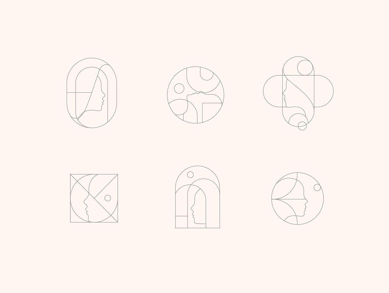 Female silhouettes drawing in minimalist linear art style on light beige background. vector