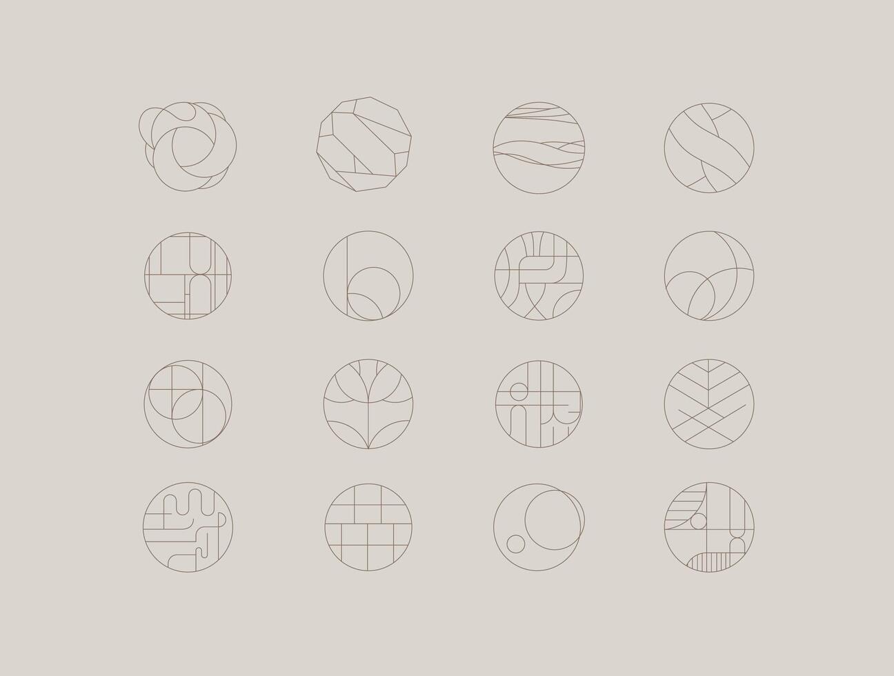 Circle shape icons drawing linear art style on light bg vector