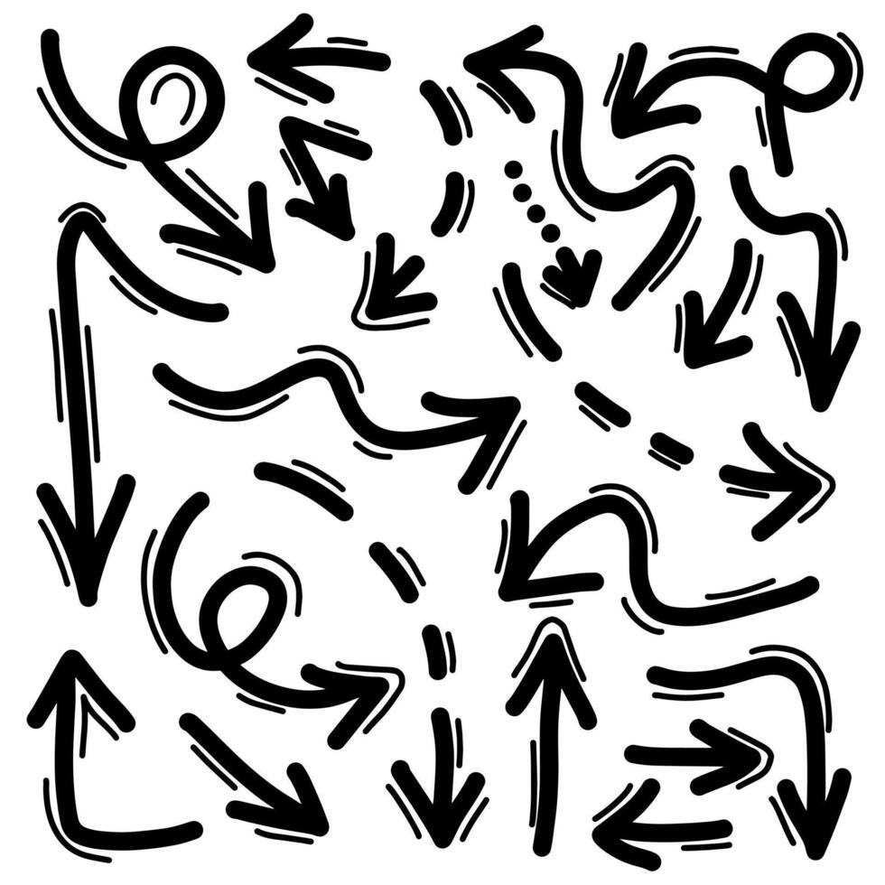 Hand drawn Arrows icons Set. arrow with various directions. vector