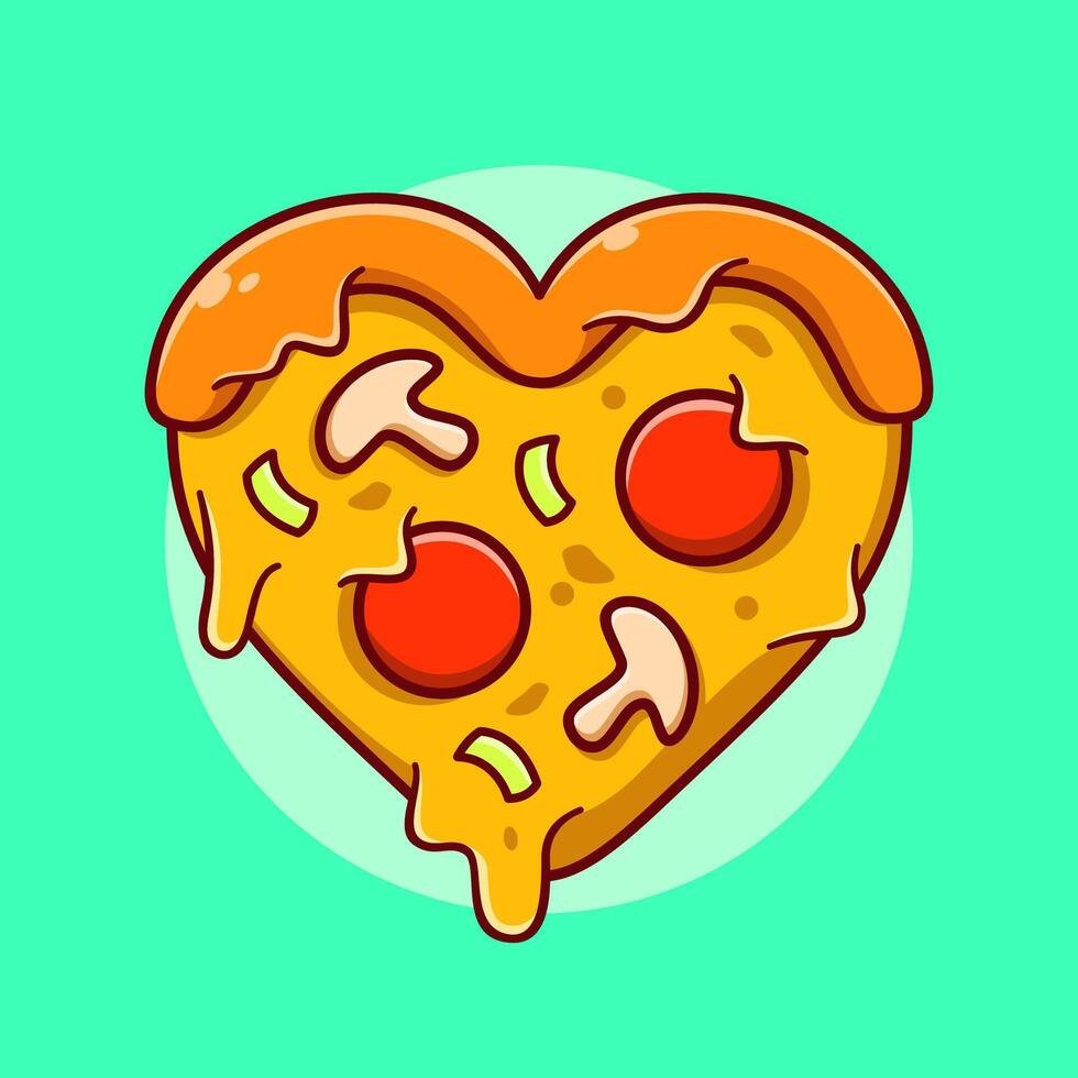 pizza heart illustration. cartoon pizza love icon logo vector