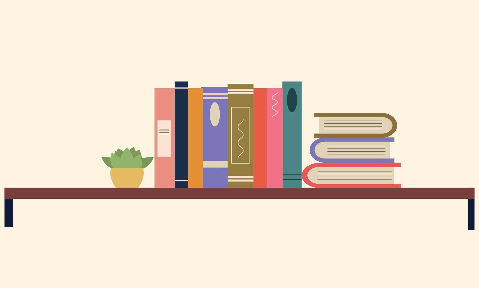 Book shelf with multicolored book spines vector
