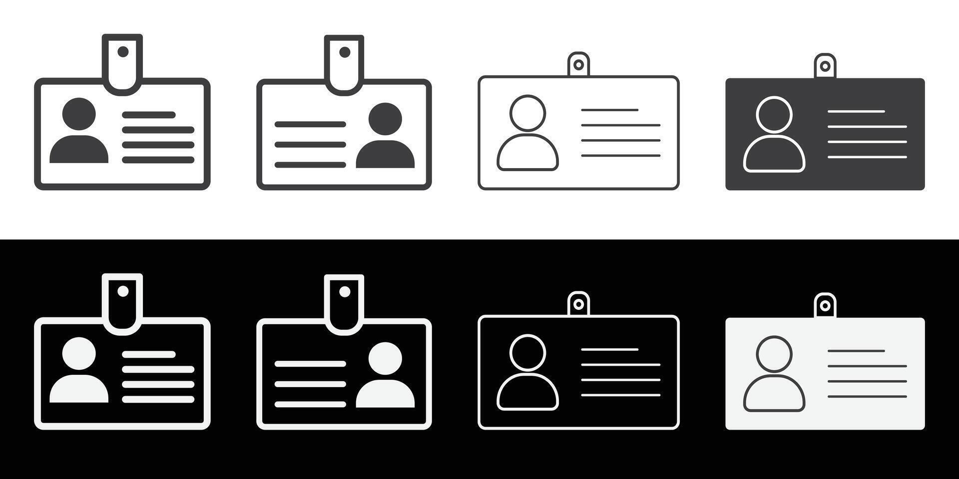 ID badge icons in different shades of grayscale. ID card flat illustration icon. vector